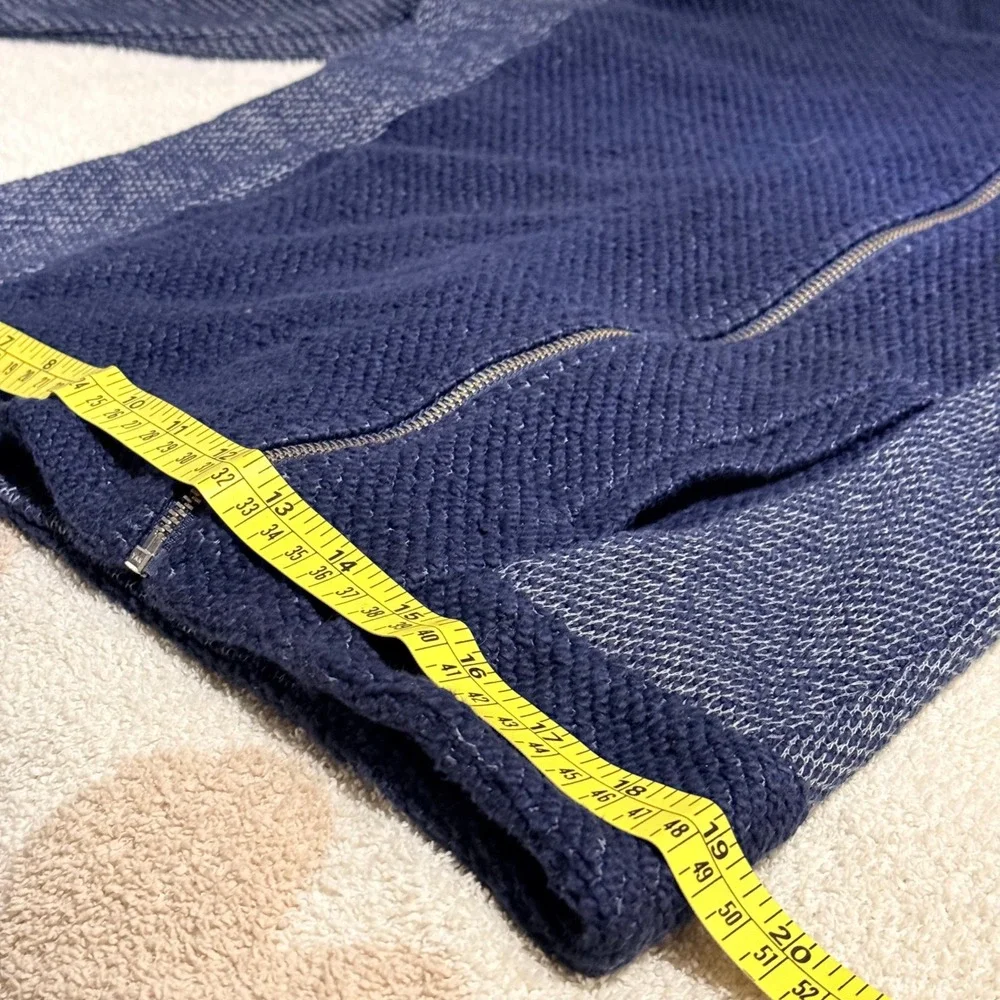 Lucky Brand Moto Hoodie Womens Medium Navy Blue Asymmetric Zip Textured Knit